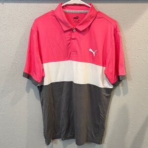 Puma Men's Vibrant Pink and Gray Polo Shirt